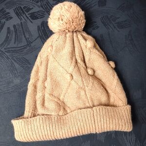 Juicy Couture Tan Cable Knit Pom-Pom Beanie Hat